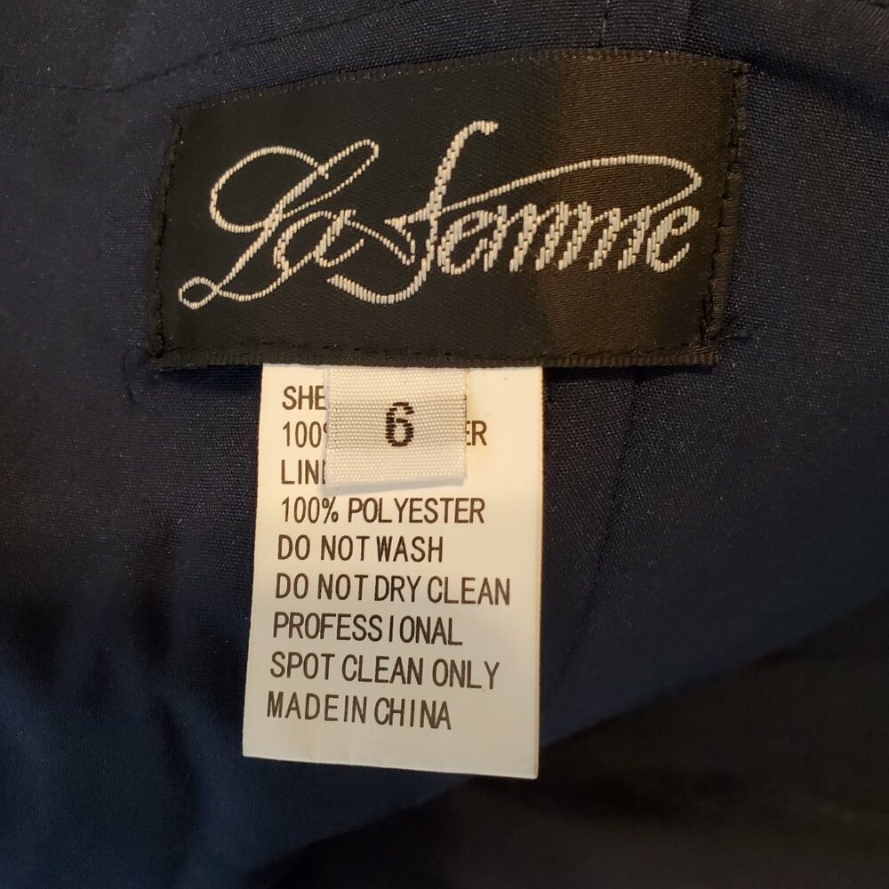 La Femme Womens Navy Floral Embroidered Mesh A-Line Gown Sz 6 - Picture 10 of 11